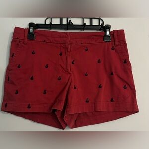 Telluride Clothing Womens Red Shorts Embroidered Navy Sailboats Sz 4 3.5" Inseam